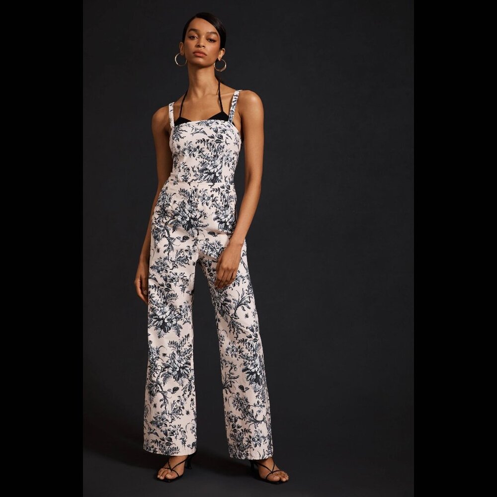 NWT Maeve Strappy Jumpsuit Pattern Light Pink Navy Size 4 Floral Anthro